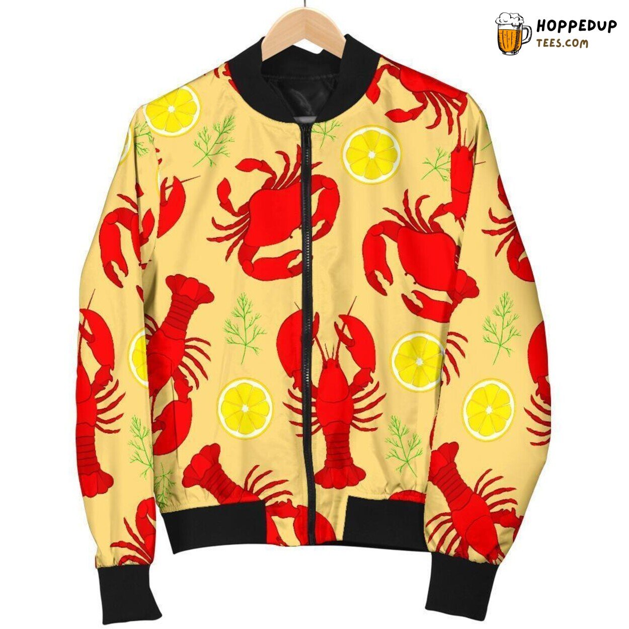 Lobster Meets Crab Nautical Men’s Bomber Jacket Unique Design Pattern Display