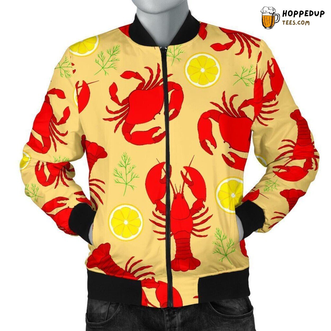 Lobster Meets Crab Nautical Men’s Bomber Jacket Unique Design Pattern Display
