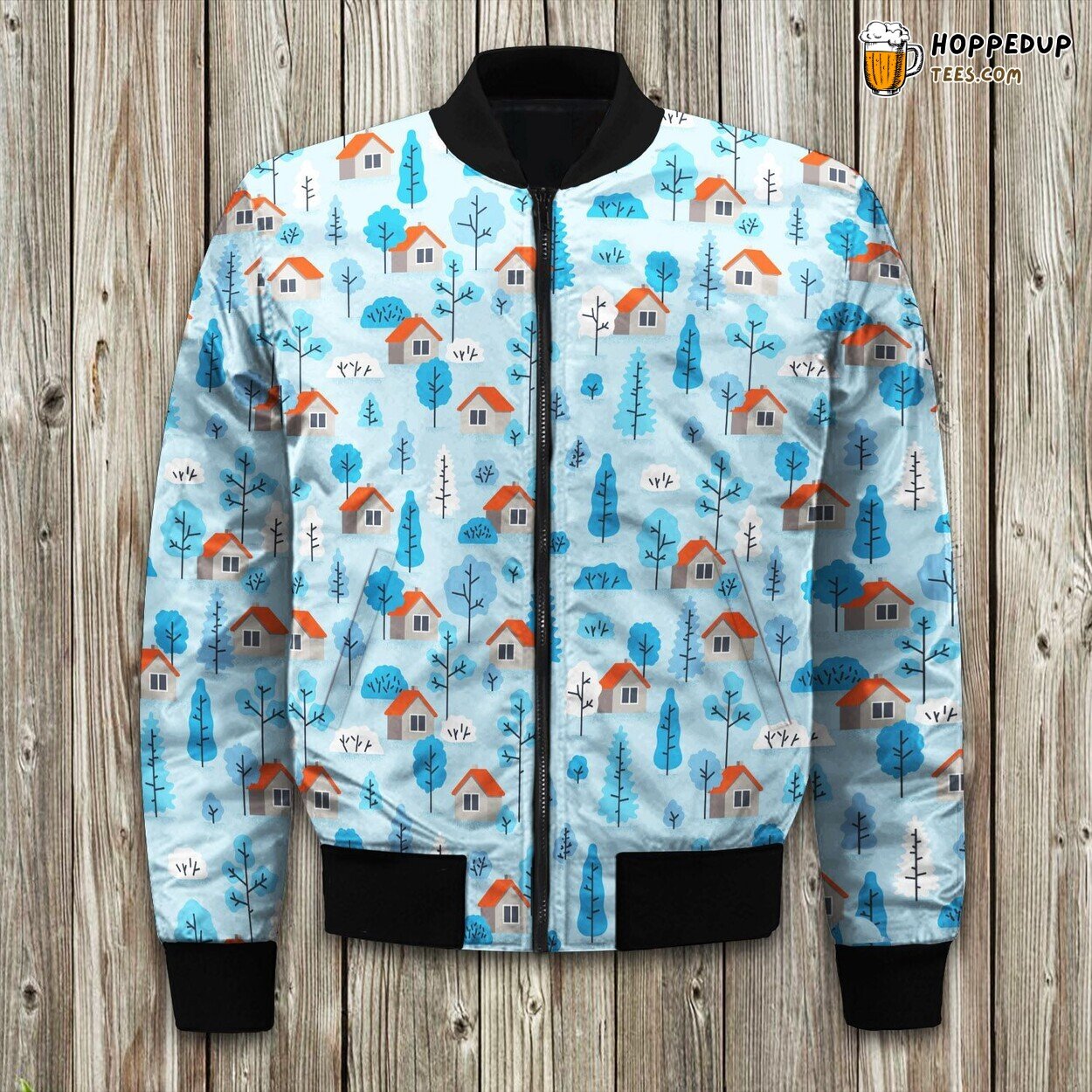 Lodge Bule Pattern Bomber Jacket