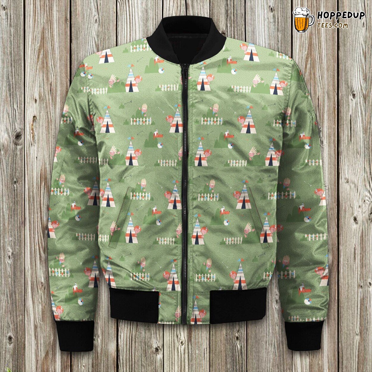 Lodge Green Pattern Bomber Jacket