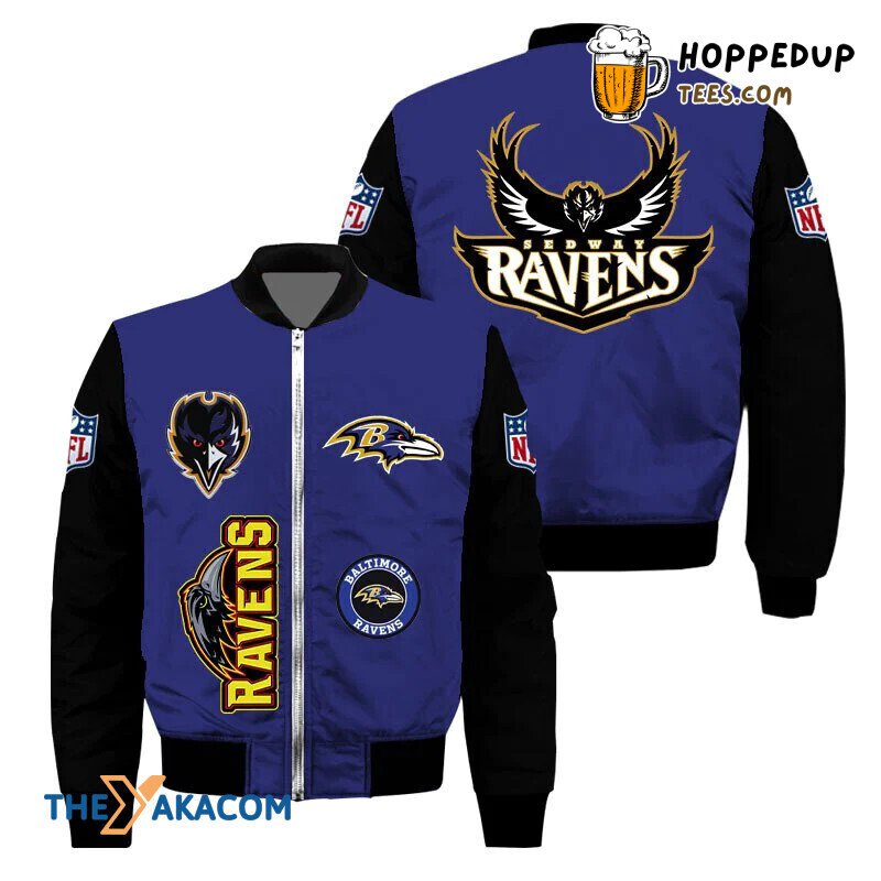 Logos Mascot Black Blue Baltimore Ravens Football Bomber Jacket Christmas