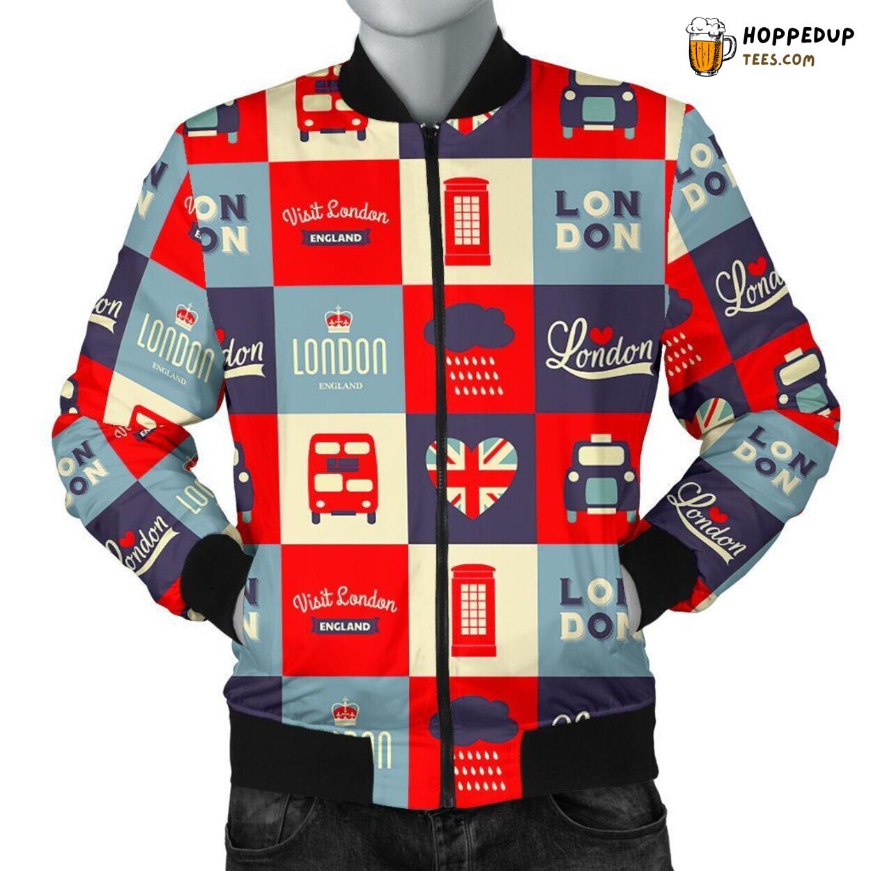 London’s Charm and Beauty Men’s Bomber Jacket Unique Pattern Design Tribute