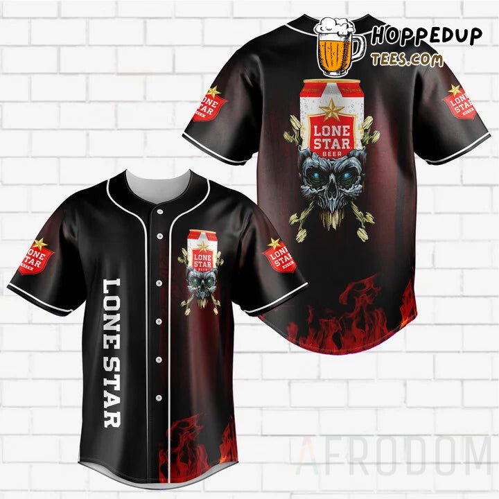 Lone Star Beer Motif Skull Emblem Baseball Jersey Unique Design