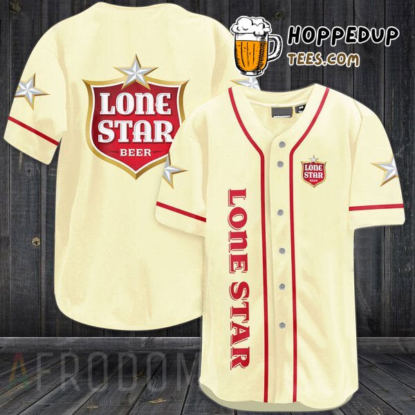 Lone Star Inspired Beige Baseball Jersey Distinctive Unique Beer Design Look