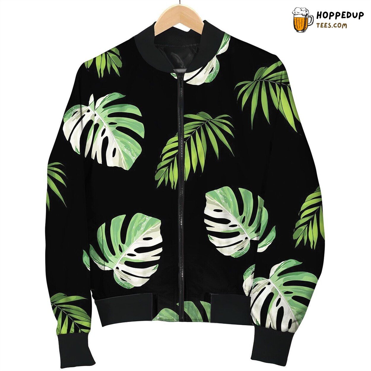 Loral Seamless Leaves Pattern With Tropical Plant Bomber Jacket