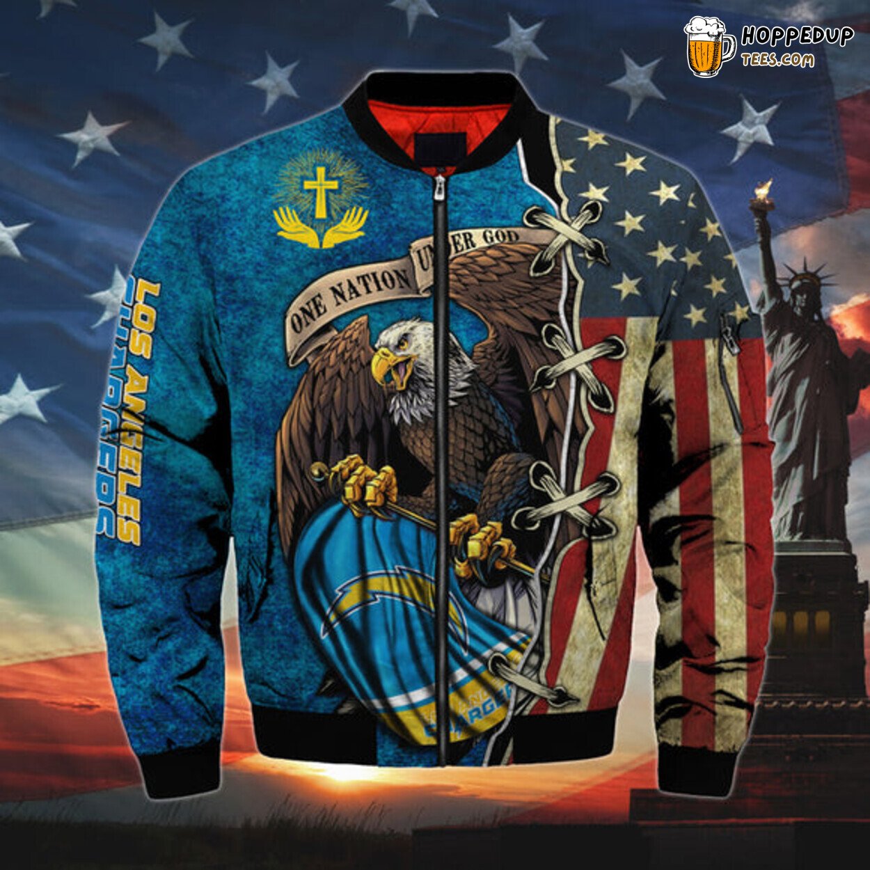 Los Angeles Chargers Men Bomber Jacket One Nation Under God Classic Design Series