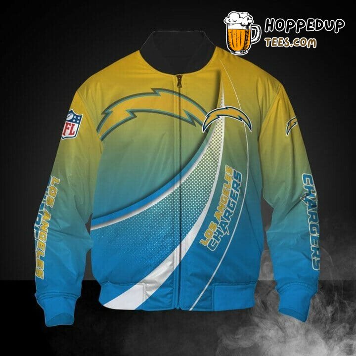 Los Angeles Chargers NFL Bomber Jacket in Gold and Blue Design