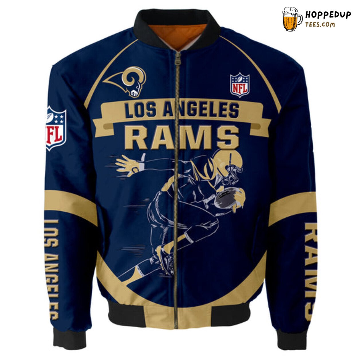 Los Angeles Rams Men Bomber Jacket Graphic Series Player Running Design Look
