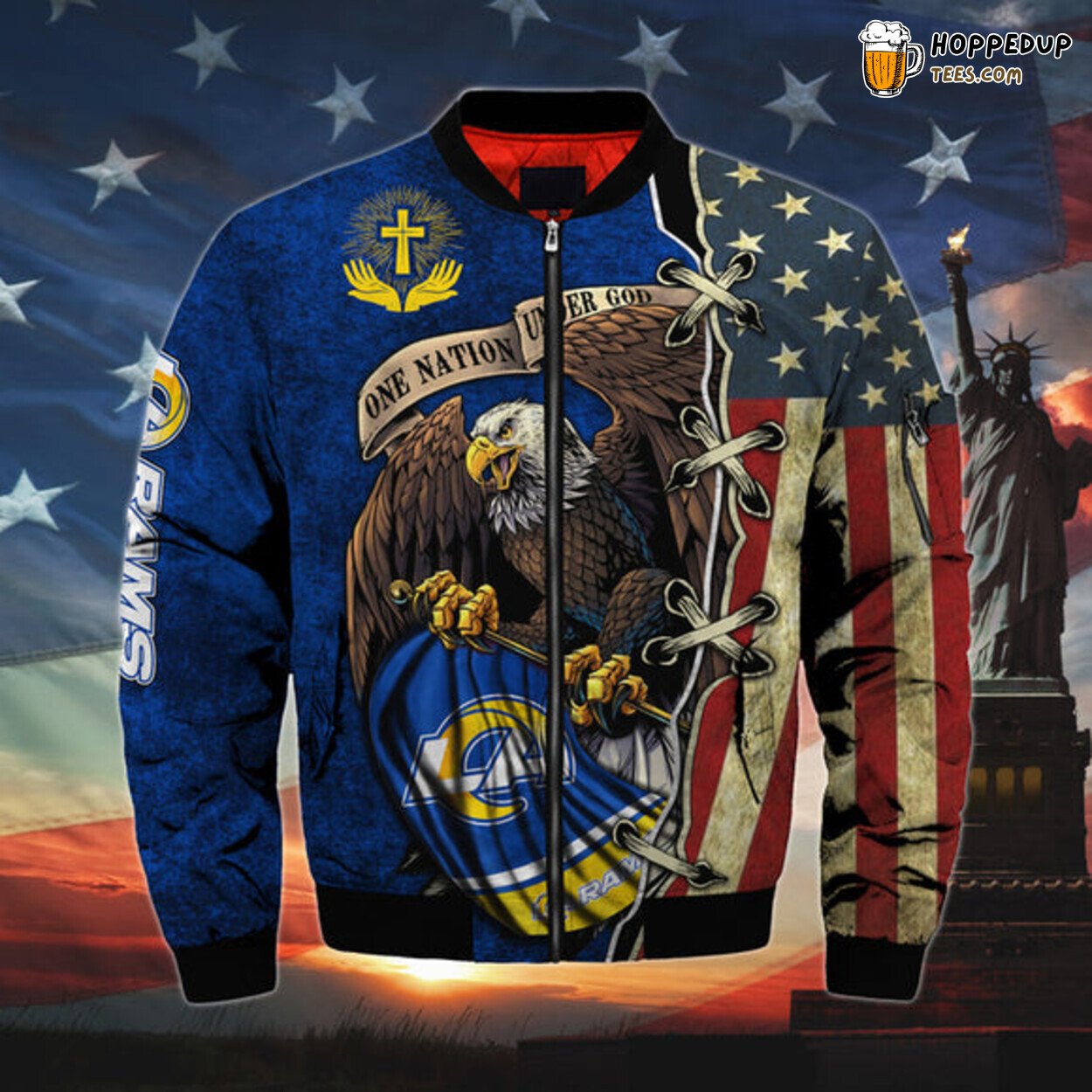 Los Angeles Rams Men Bomber Jacket Series One Nation Under God Classic Design