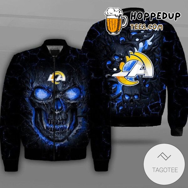 Los Angeles Rams NFL Black Skull Accent Bomber Jacket Design