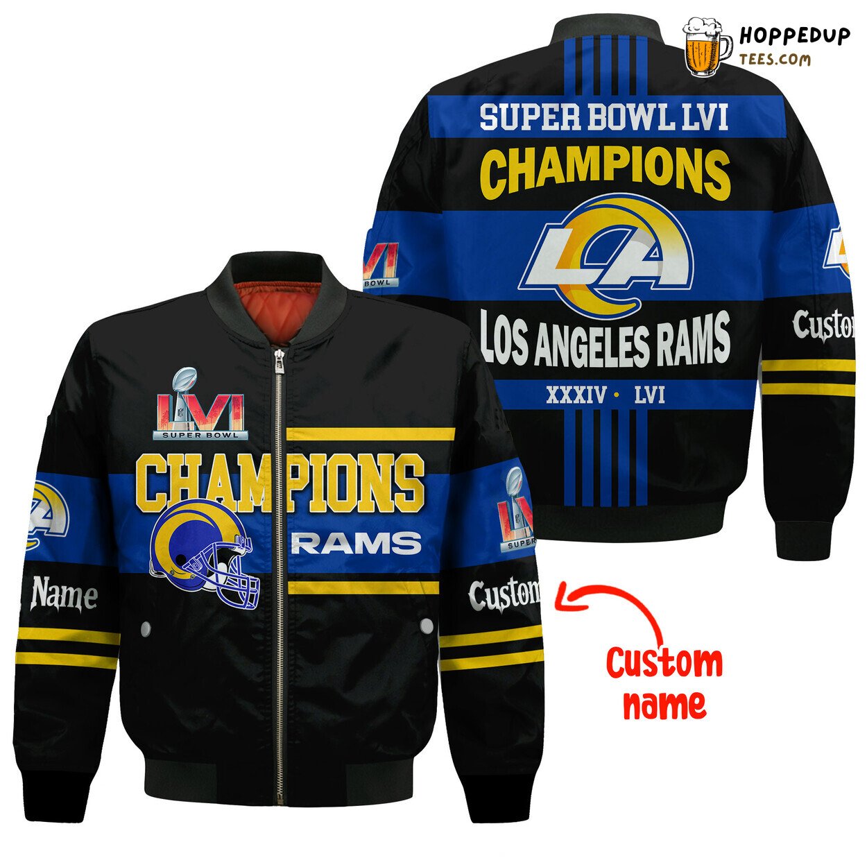 Los Angeles Rams Super Bowl LVI Champions Custom Name 3D Printed Bomber Jacket