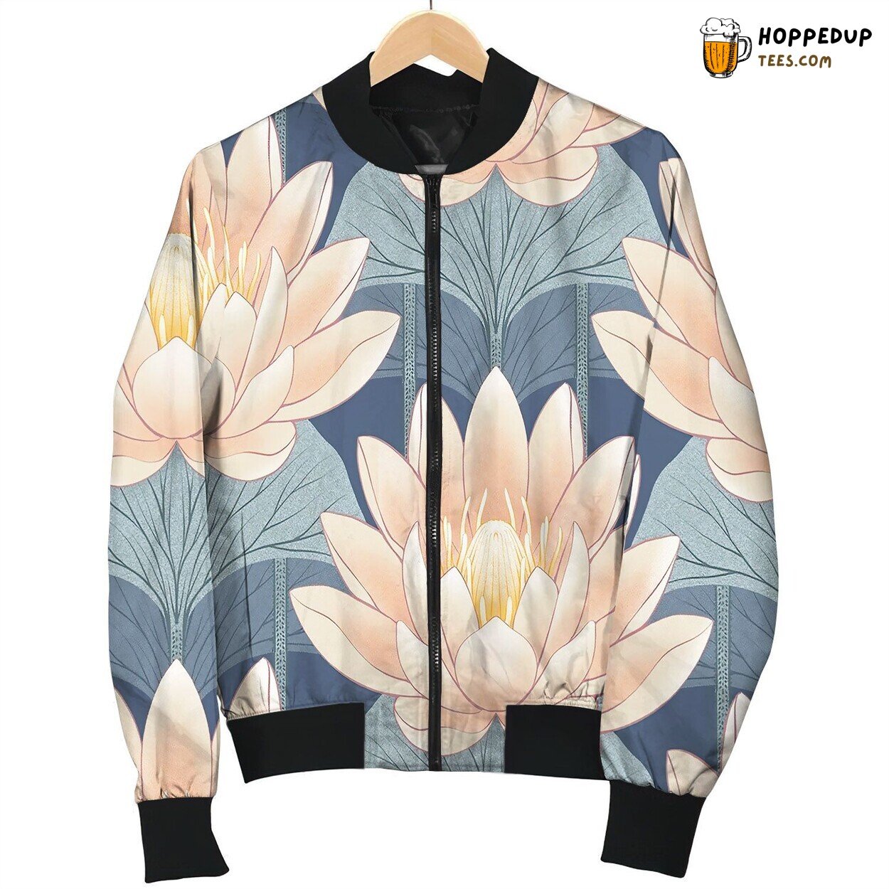 Lotus Blossoms Art Winter Bomber Jacket Serene Floral Beauty