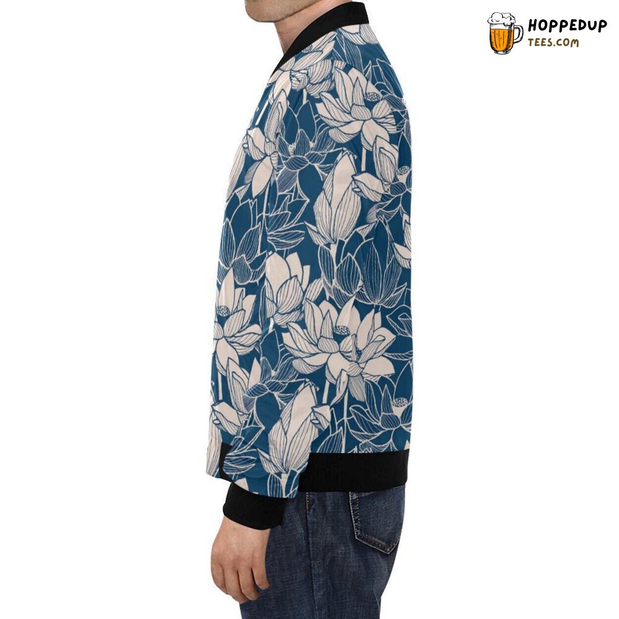 Lotus Peaceful Floral Men’s Bomber Jacket Nature Inspired Elegant Design Statement