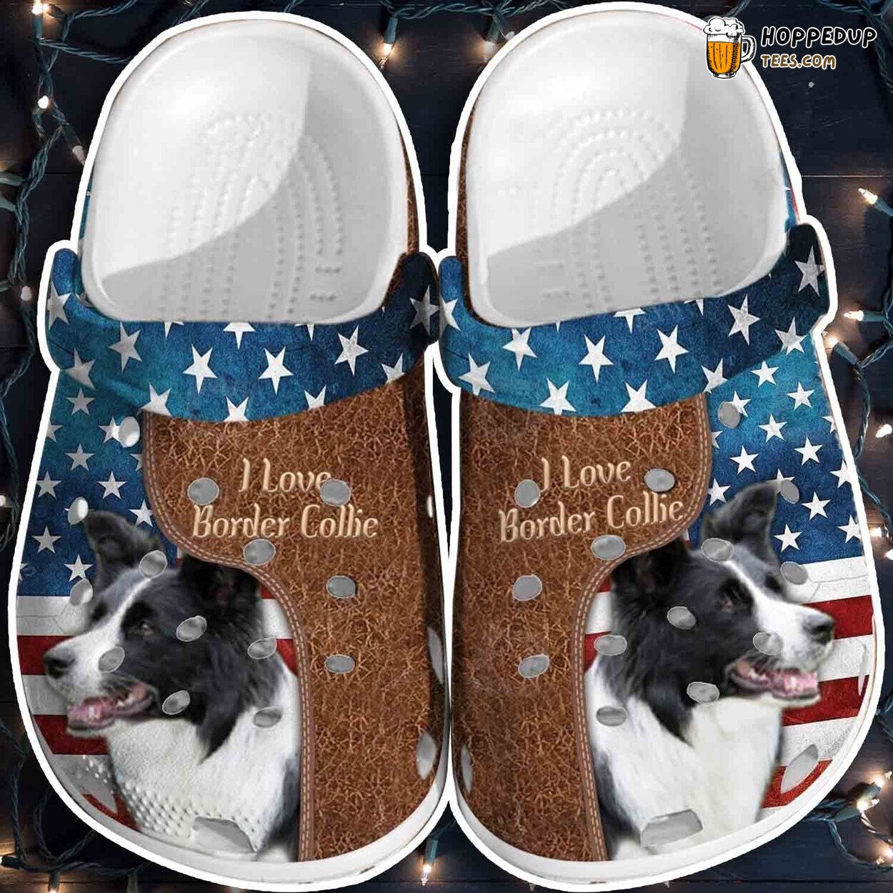 Love Border Collie USA Flag Shoes 4th July Dog Theme Clogs Gift