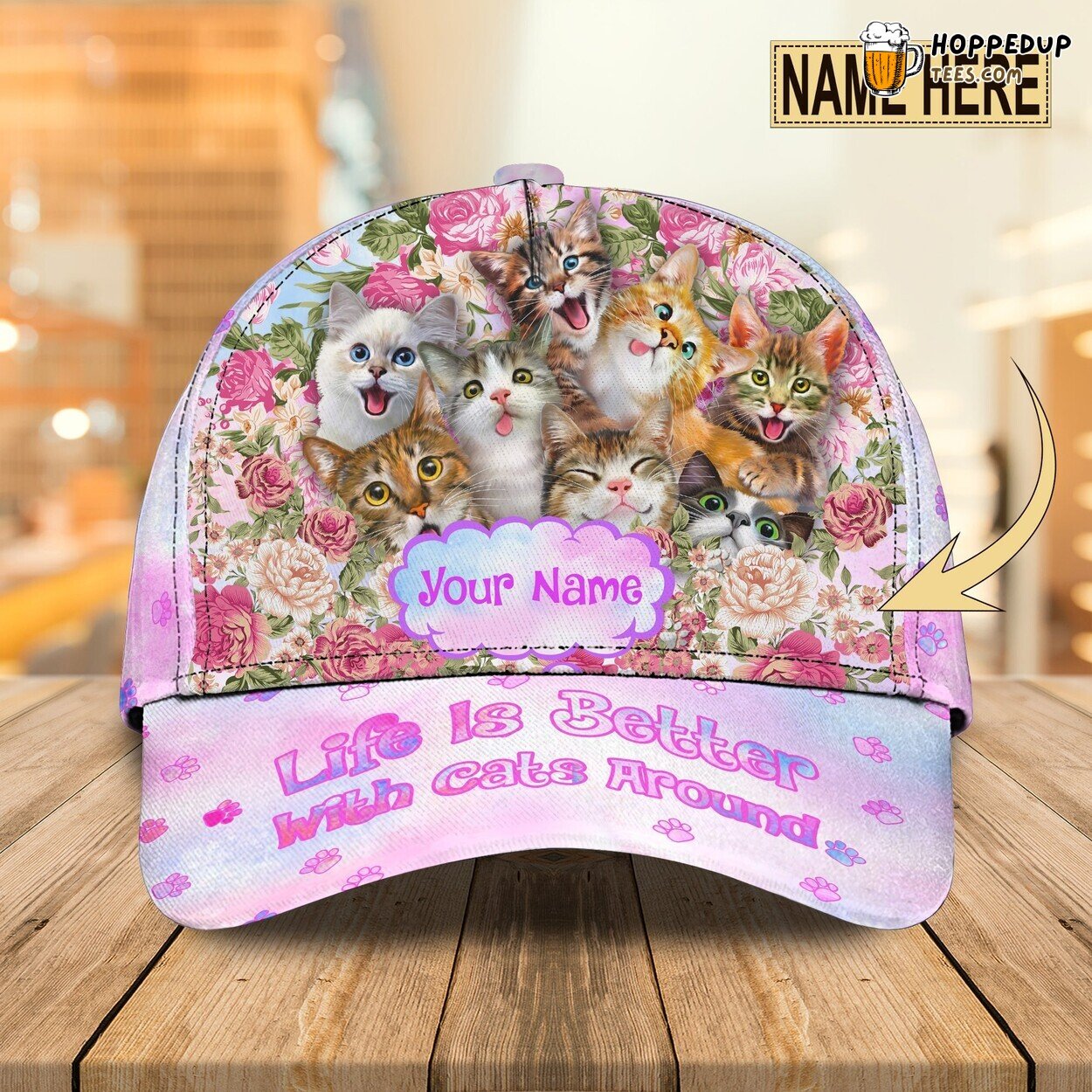 Love Cats Themed 3D Classic Cap Personalized Name Unique Style Design