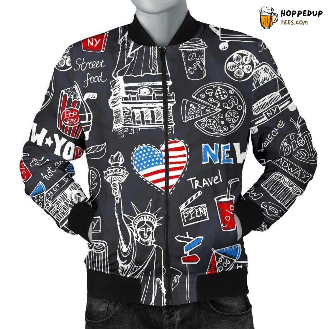 Love for New York City Men’s Bomber Jacket Unique Pattern Design Tribute