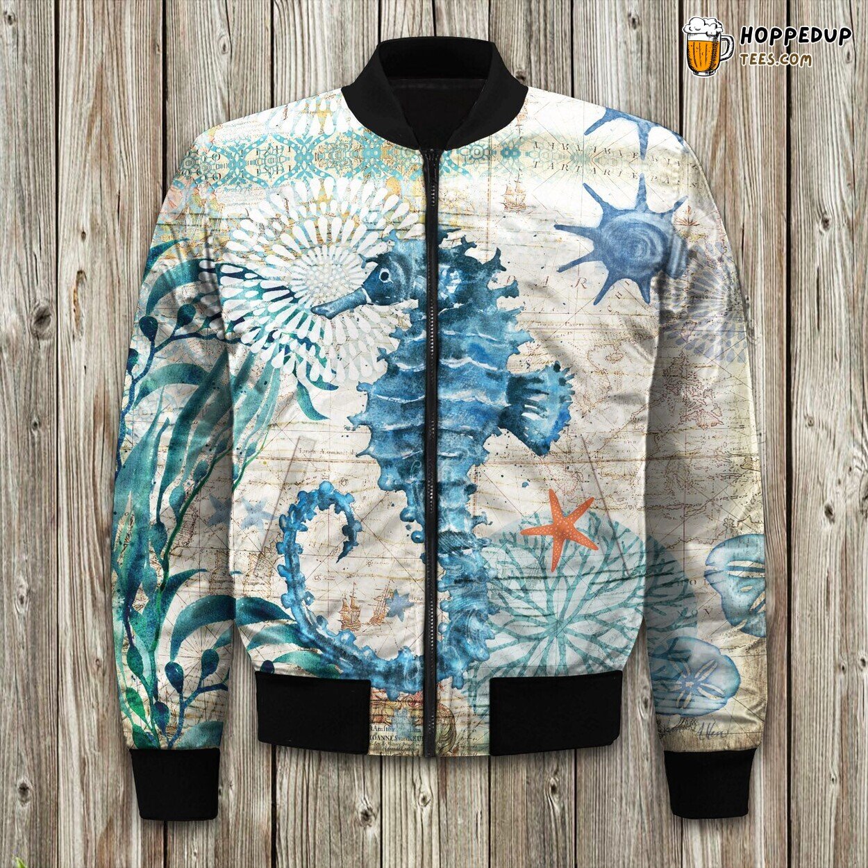 Love Seahorse Oceanic Winter Bomber Jacket Marine Elegance Theme