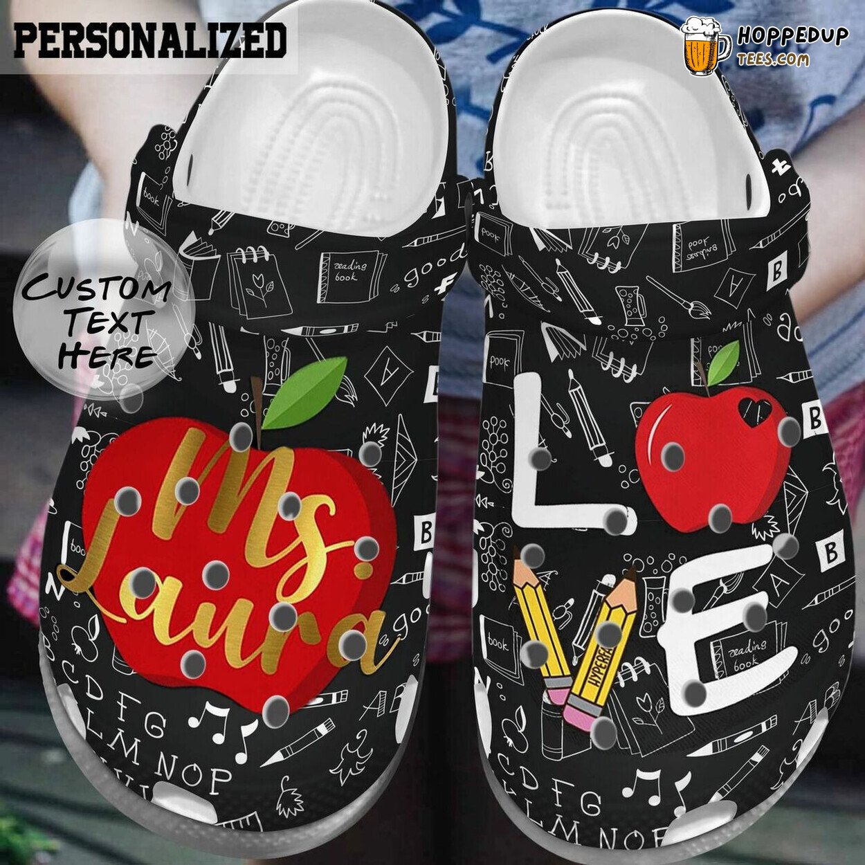 Love Teacher Pattern Custom Name Themed Comfortable Clogs Educational Shoes