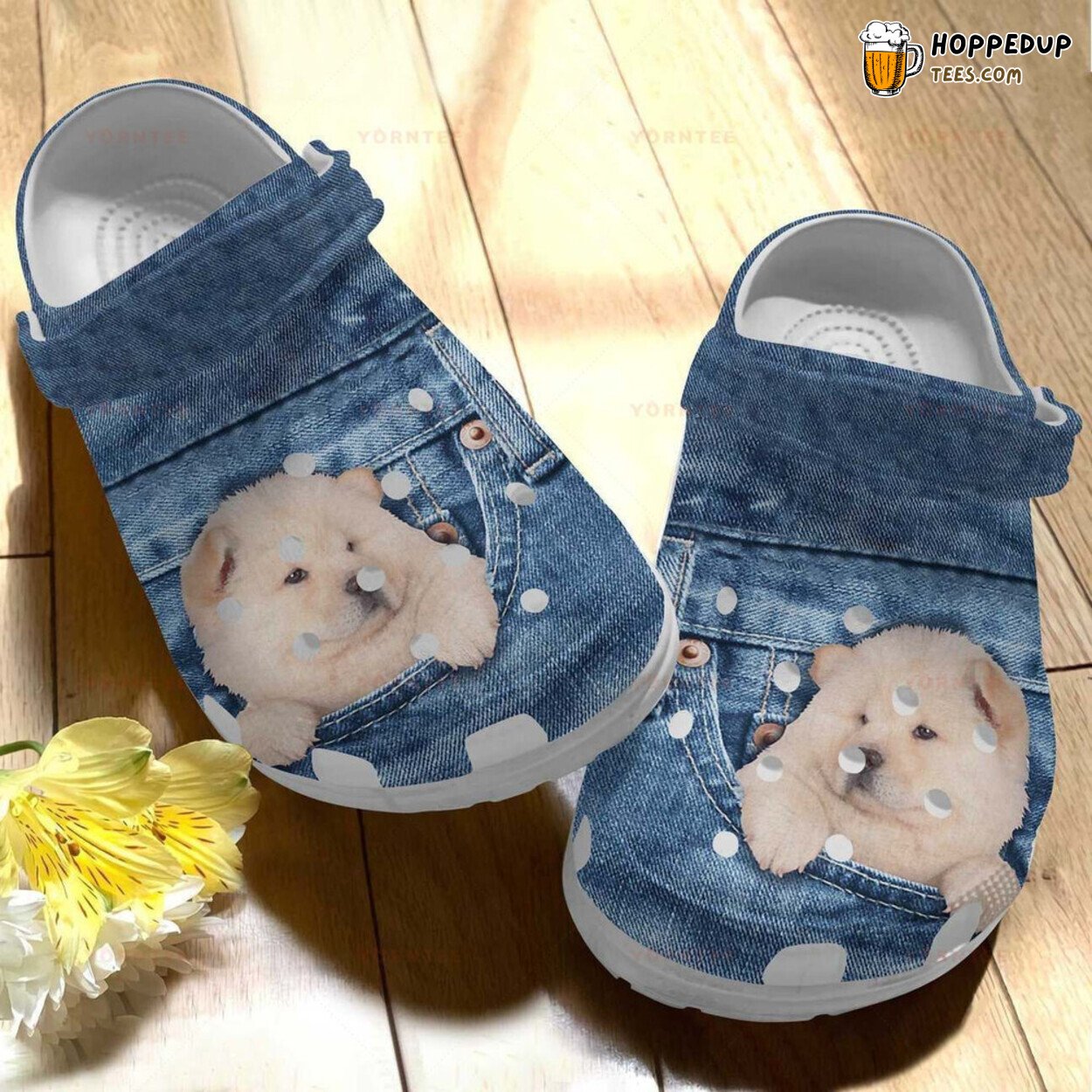 Lovely Chow Chow In Pocket Themed Rubber Clog Shoes Comfy Lover’s Gift