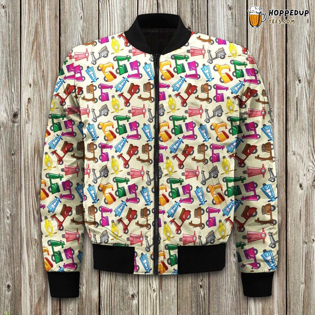 Lovely Colorful Drawing Motorcycle Seamless Bomber Jacket