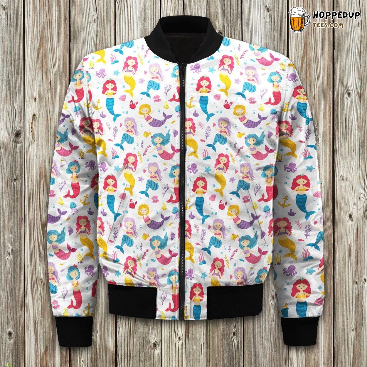 Lovely Colorful Mermaid And Sea Animals Bomber Jacket