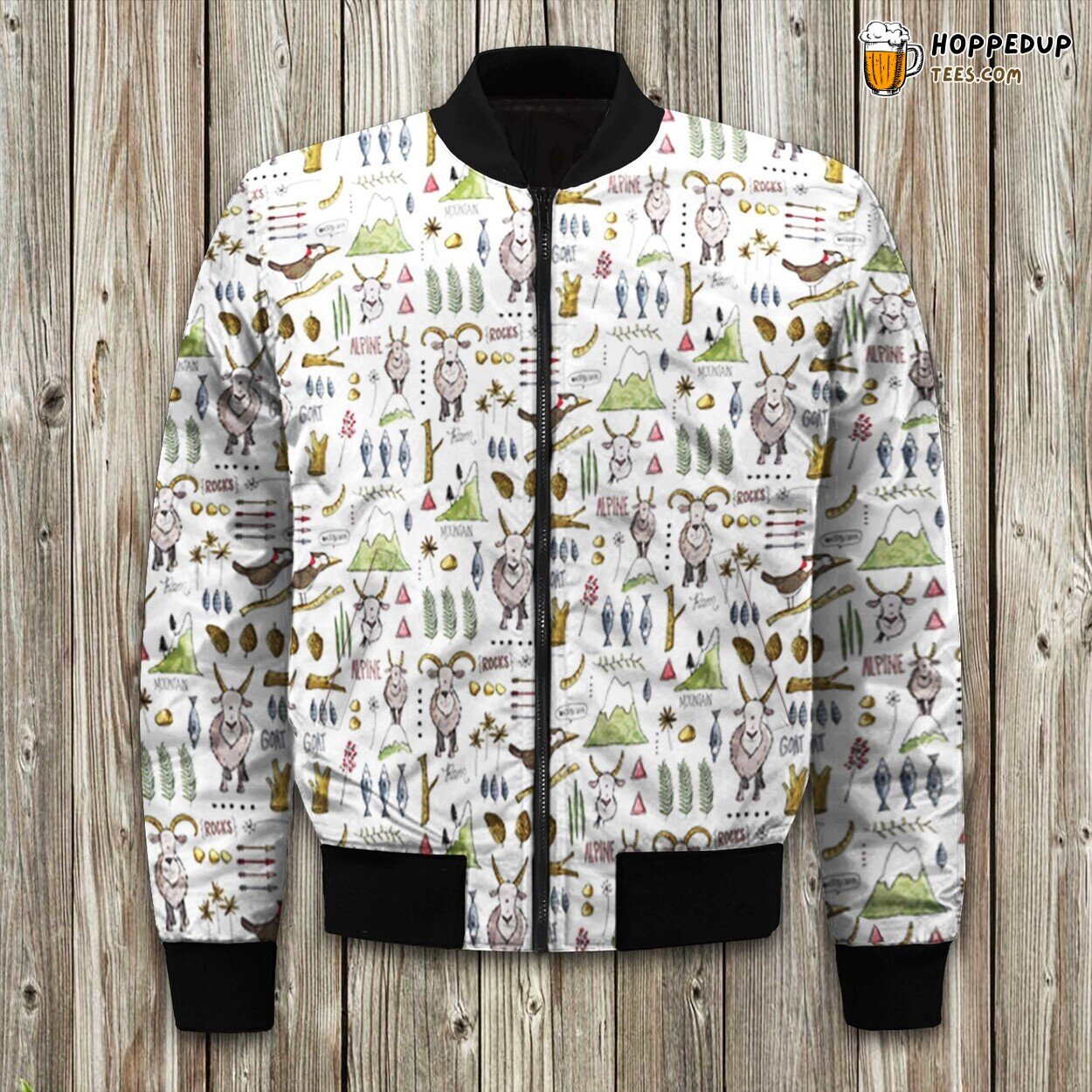 Lovely Drawing Goat With Farm Items Bomber Jacket
