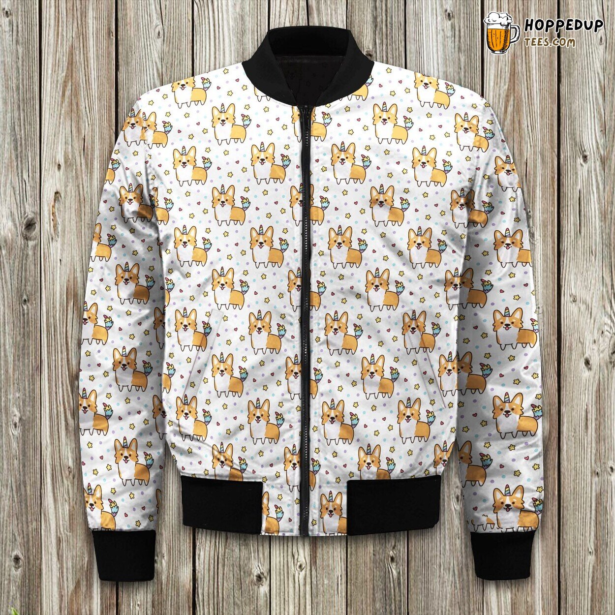 Lovely Drawing Unicorn Corgi With Little Star And Heart Bomber Jacket