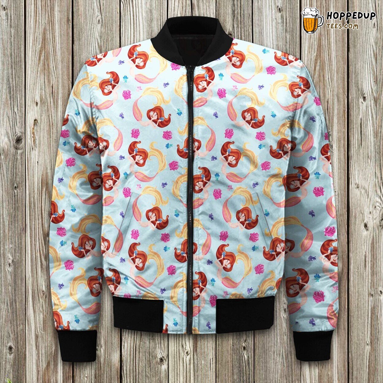 Lovely Fashion Drawing Mermaid And Coral Bomber Jacket