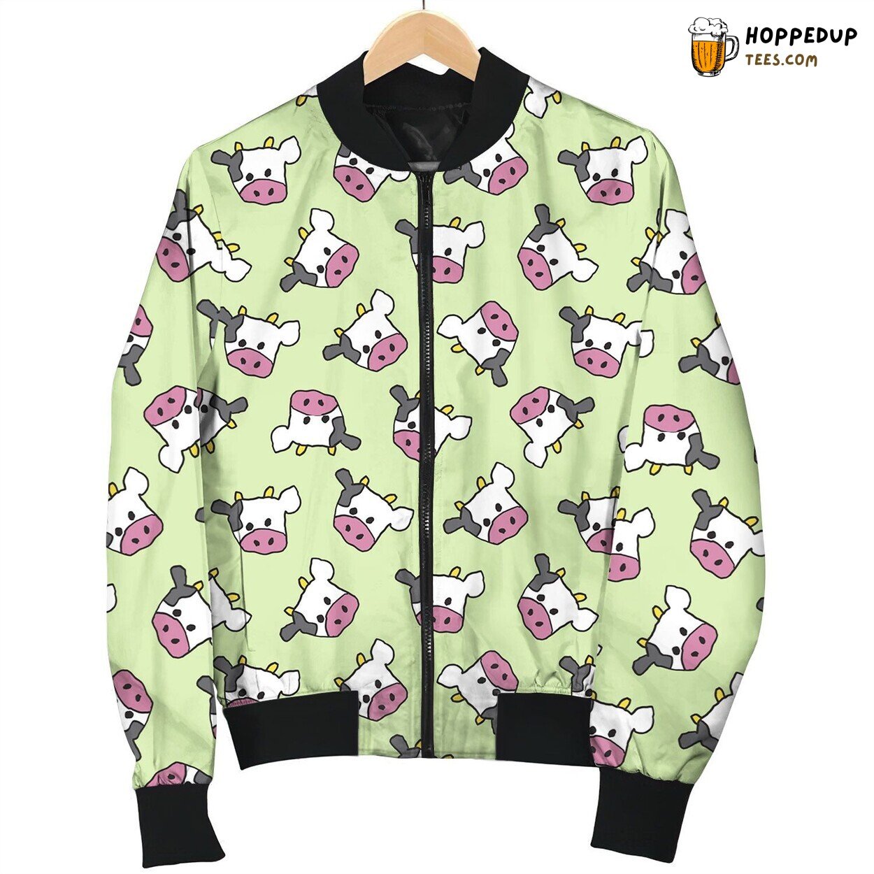 Lovely Little Doodle Dairy Cow Face On Pastel Background For Animals Lover Bomber Jacket