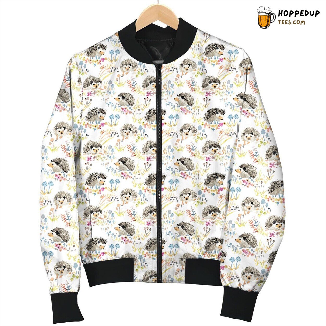Lovely Little Hedgehog On Flower Bomber Jacket