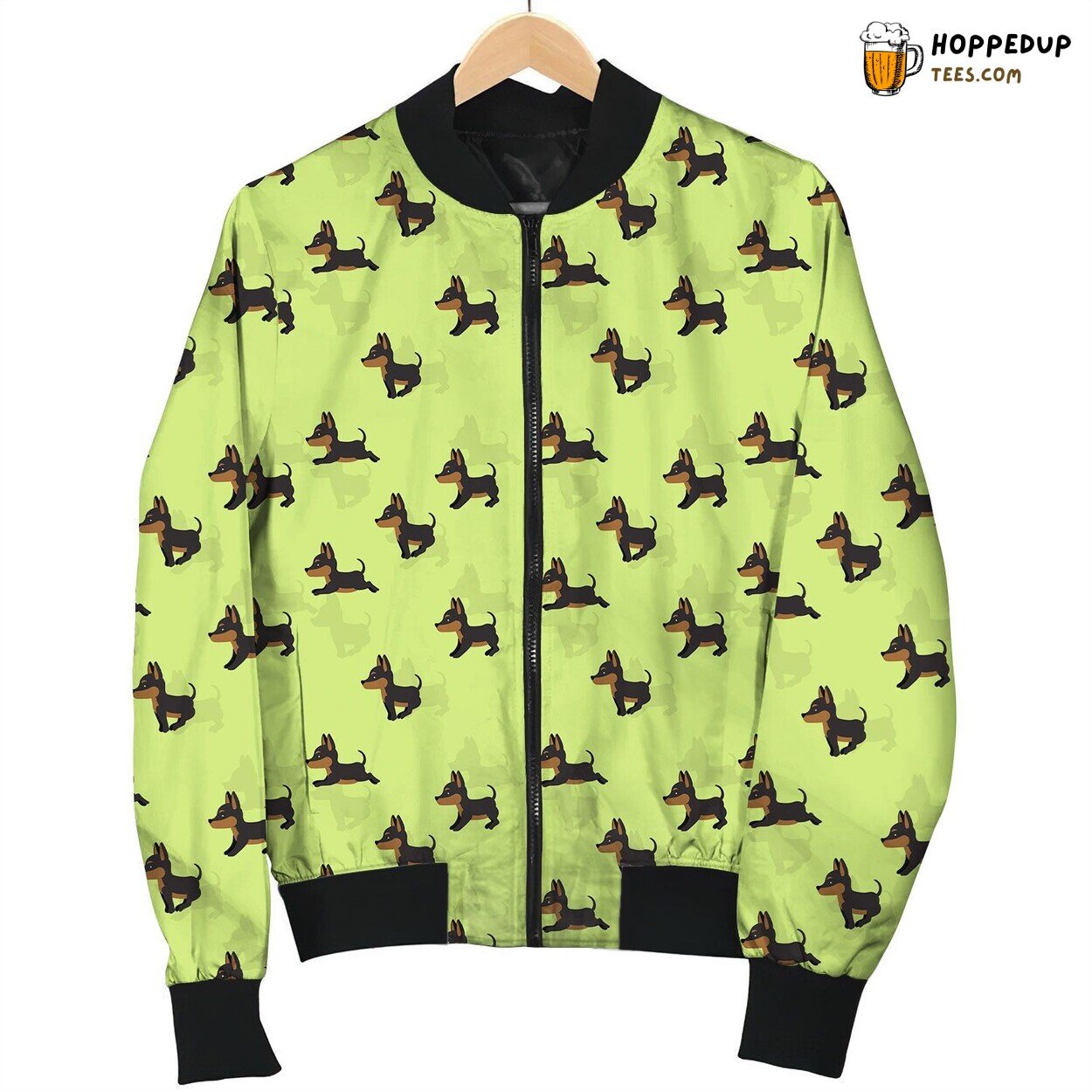 Lovely Miniature Pinscher Puppy Running Bomber Jacket