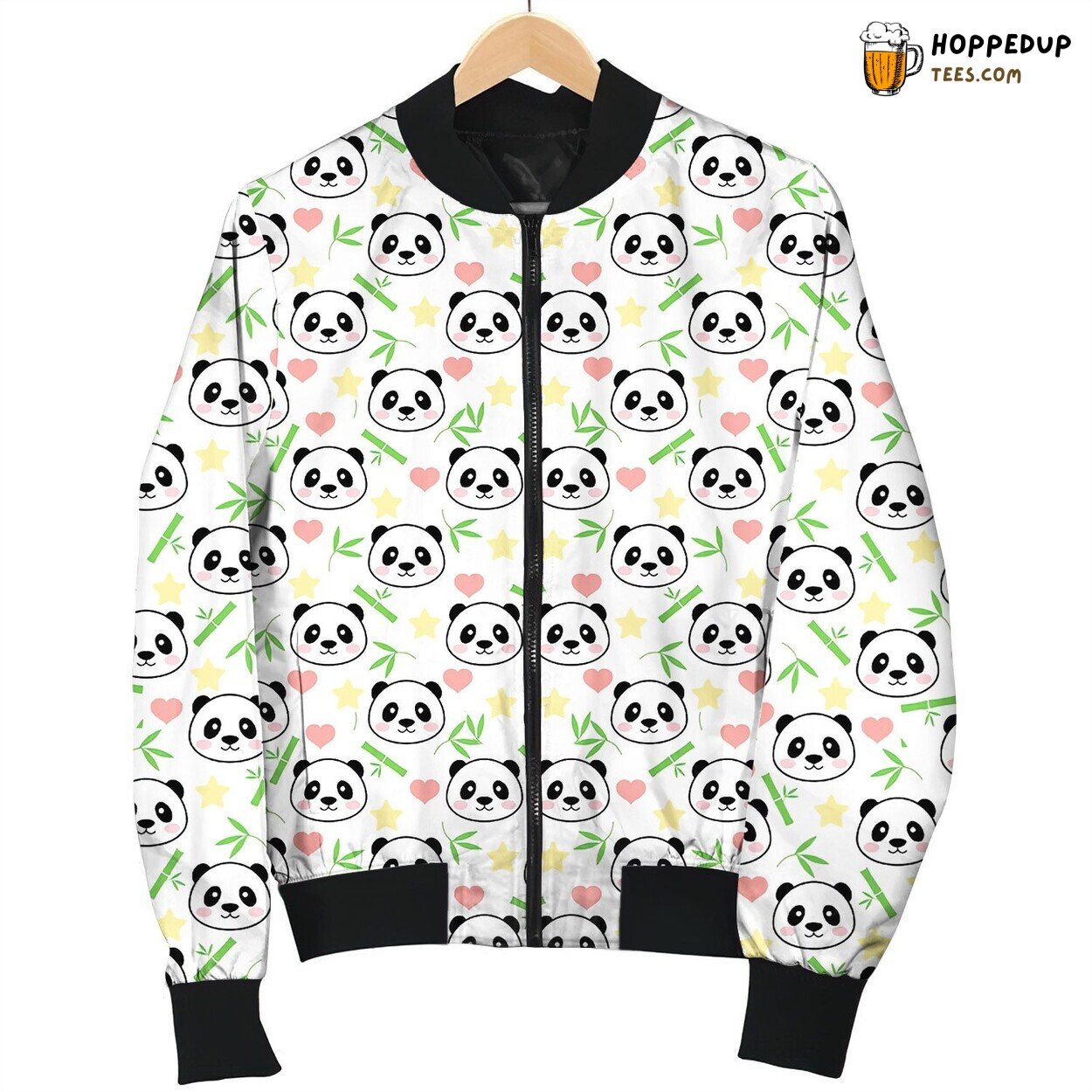 Lovely Panda Face Heart Star Bamboo Bomber Jacket