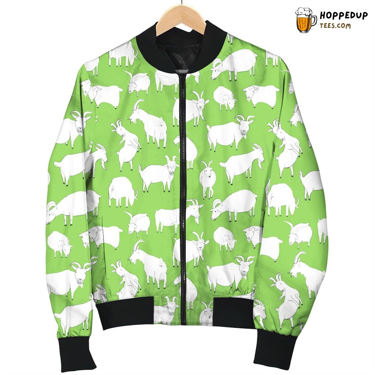 Lovely White Goat On Green Background Texture Bomber Jacket