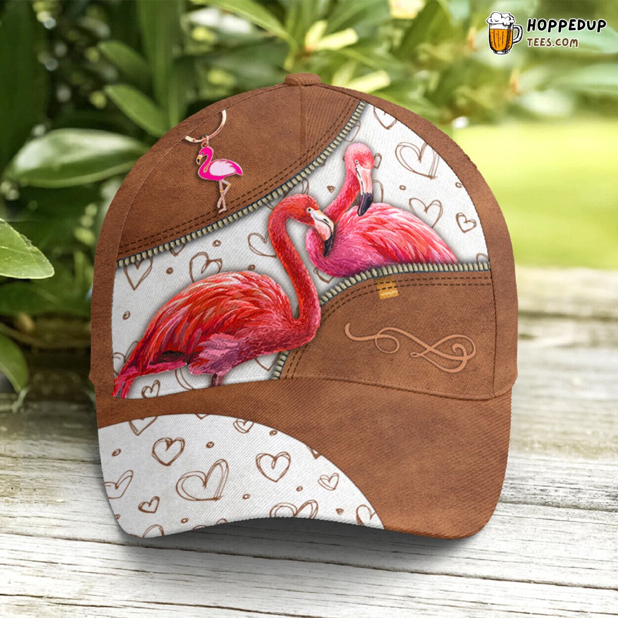 Loving Flamingos Create Heart Leather Style Baseball Cap Art