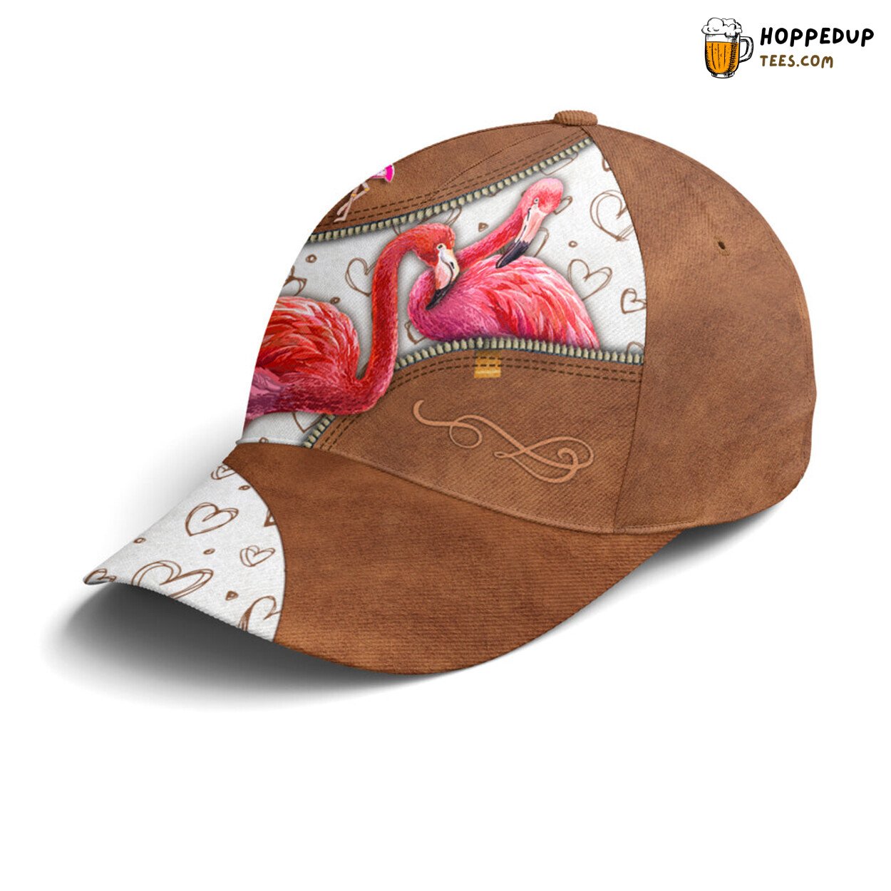 Loving Flamingos Create Heart Leather Style Baseball Cap Art