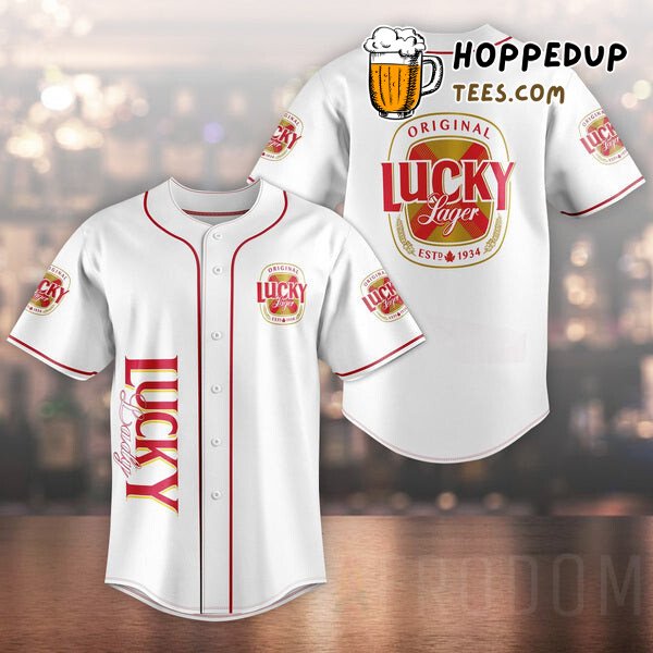 Lucky Lager Beer Themed Unisex White Baseball Jersey Distinctive Look