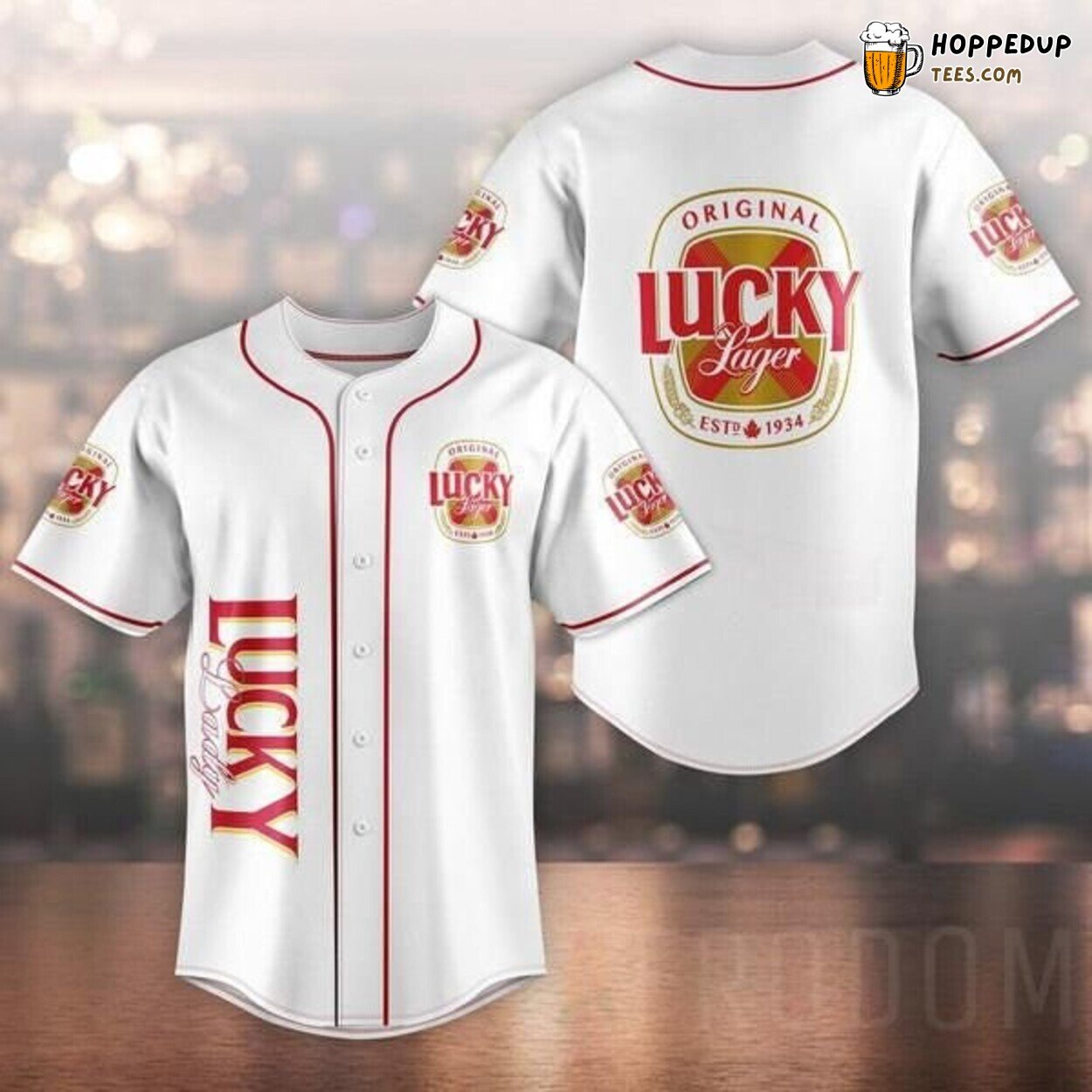 Lucky Lager Beer Unisex White Classic Baseball Jersey Brewery Cool