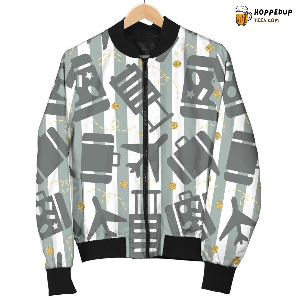 Luggage Theme Airplane Pattern Print Men’s Bomber Jacket Design