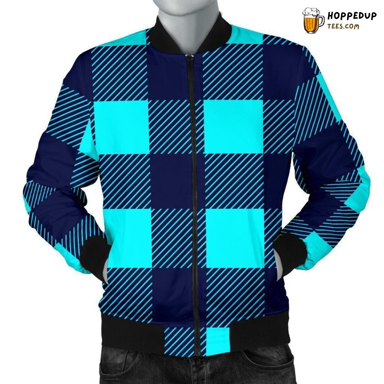 Lumberjack in Classic Blue Men’s Bomber Jacket Distinct Pattern Design Art