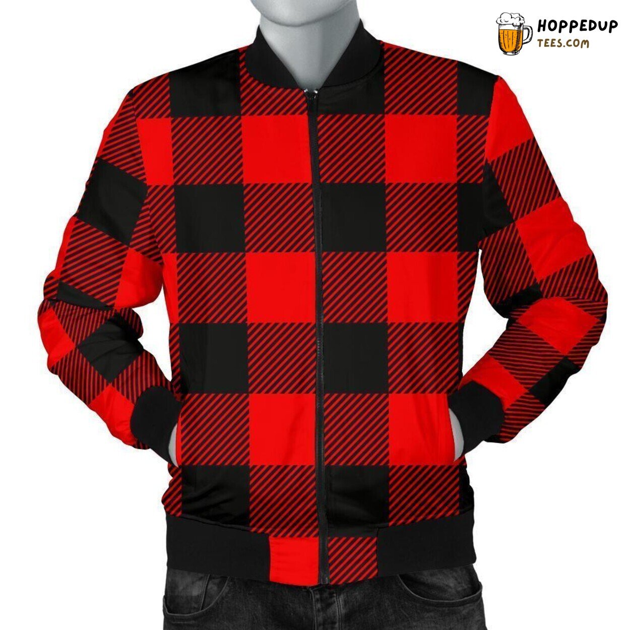 Lumberjack Red Flannel Inspired Men’s Bomber Jacket Pattern Design Display