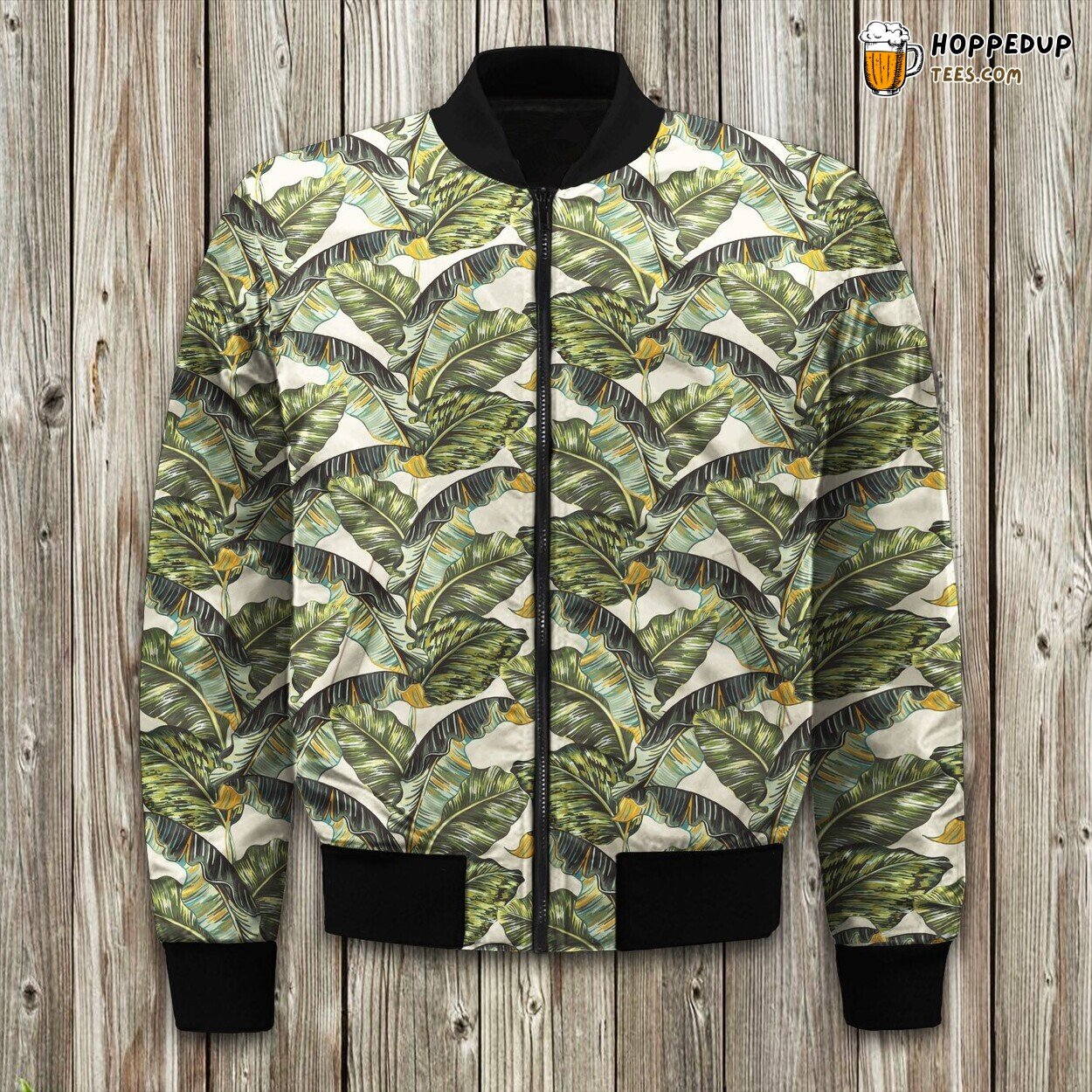 Lush Banana Leaf Design Winter Bomber Jacket Tailored Unique Elegance Craft