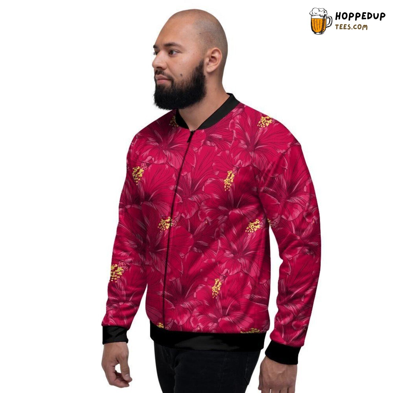 Lush Hibiscus Blossoms Hawaiian Showcase Men’s Bomber Jacket Tropical Beauty