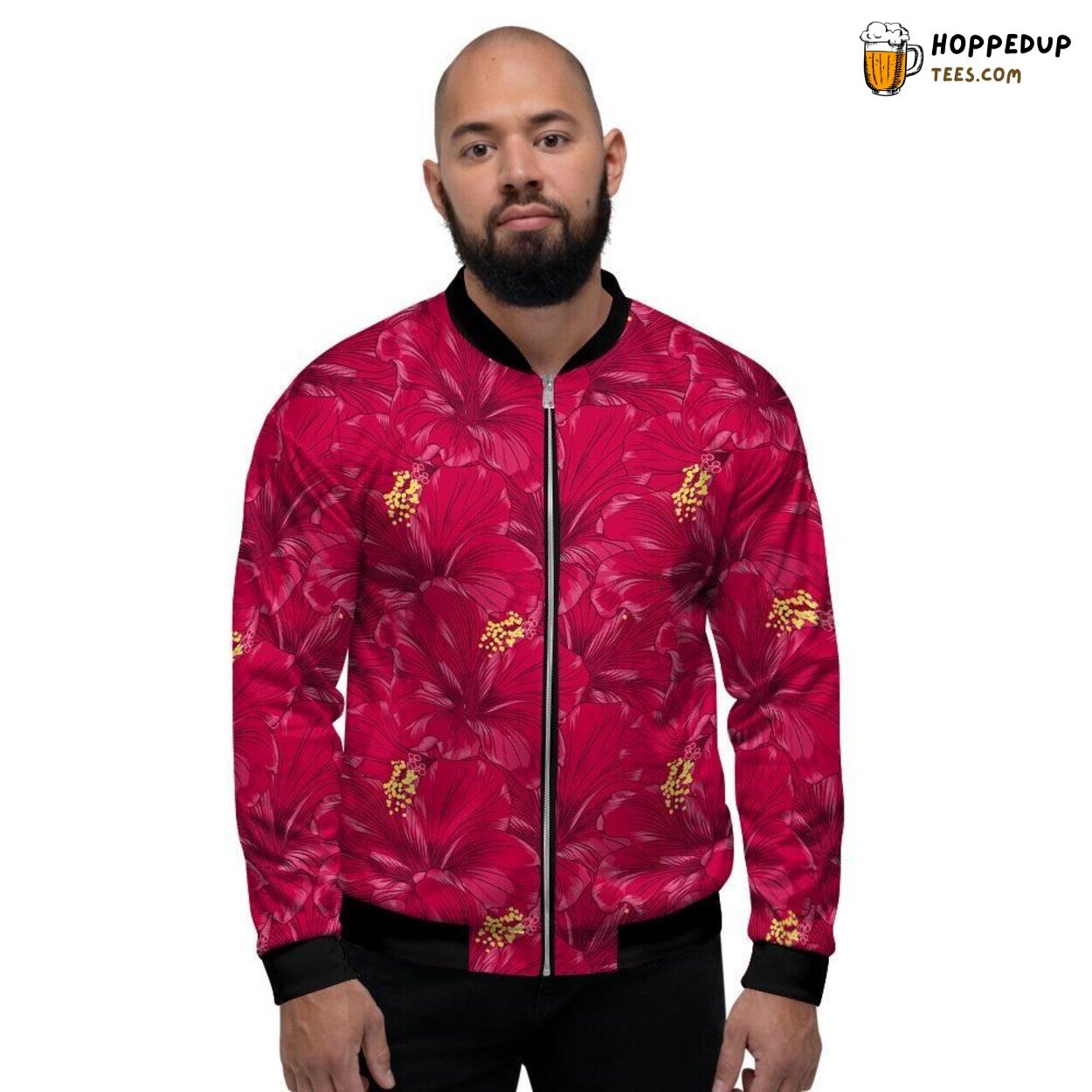 Lush Hibiscus Blossoms Hawaiian Showcase Men’s Bomber Jacket Tropical Beauty