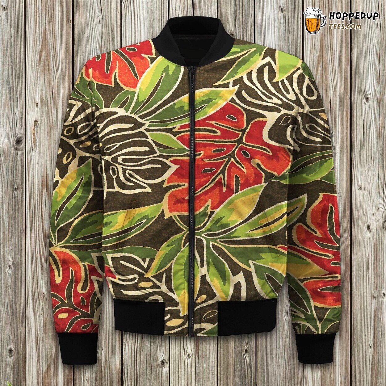 Lush Tropical Leaves Print Winter Bomber Jacket Jungle Inspired Style