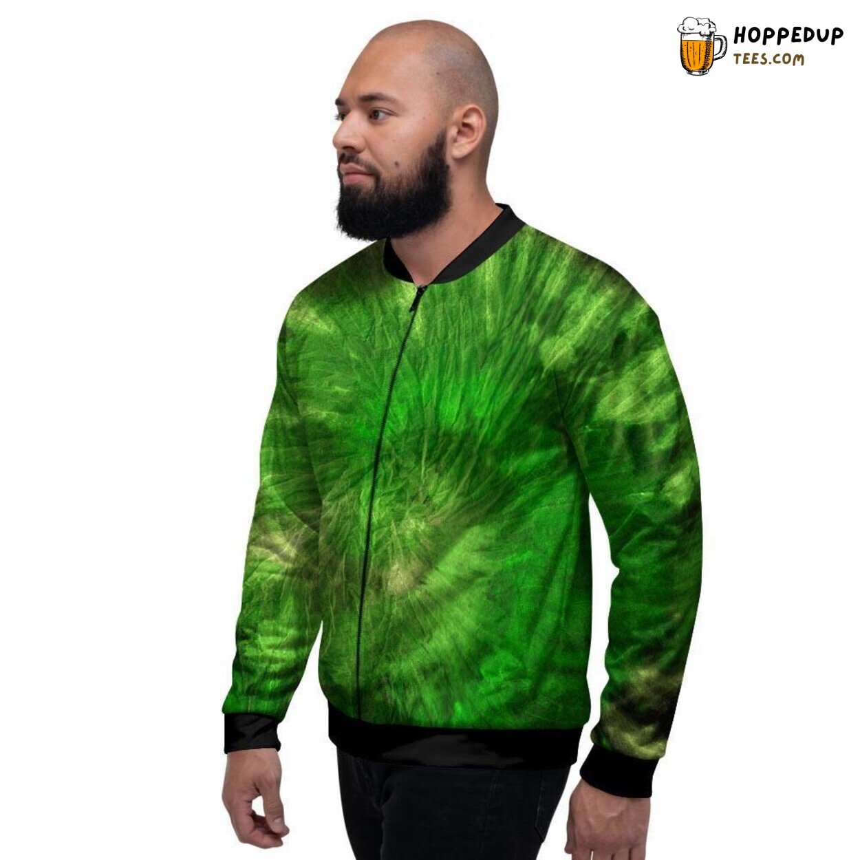 Lustrous Emerald Green Tie Dye Artwork Men’s Bomber Jacket Vibrant Elegance