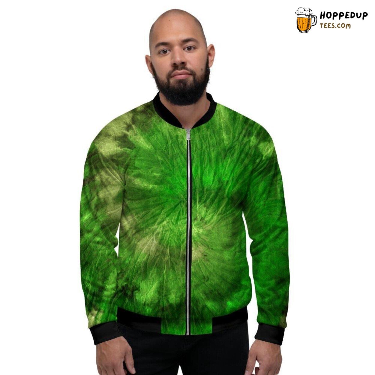 Lustrous Emerald Green Tie Dye Artwork Men’s Bomber Jacket Vibrant Elegance