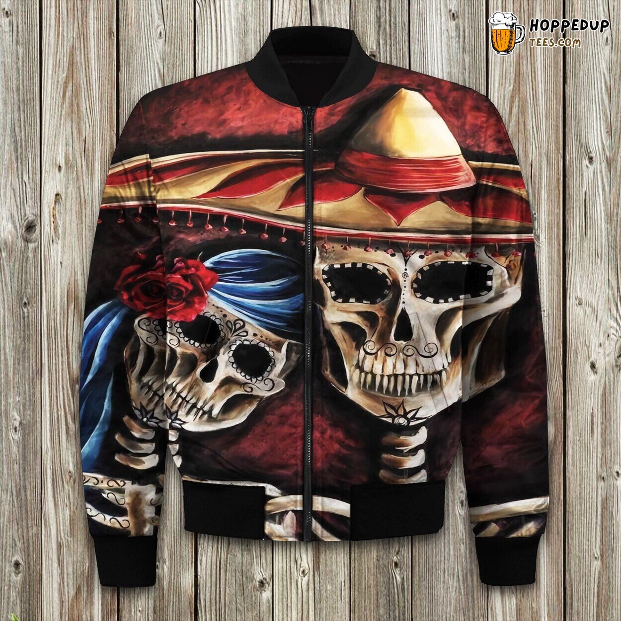 Luxurious Day Of The Dead Sugar Skull Winter Bomber Jacket Warm Comfort Elegance