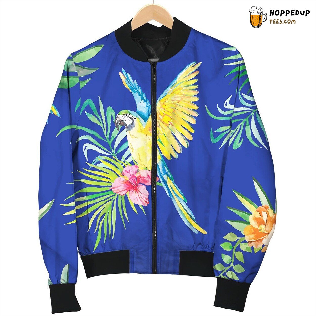 Macaw Seamless Pattern Palm Leaves And Tropical Bomber Jacket