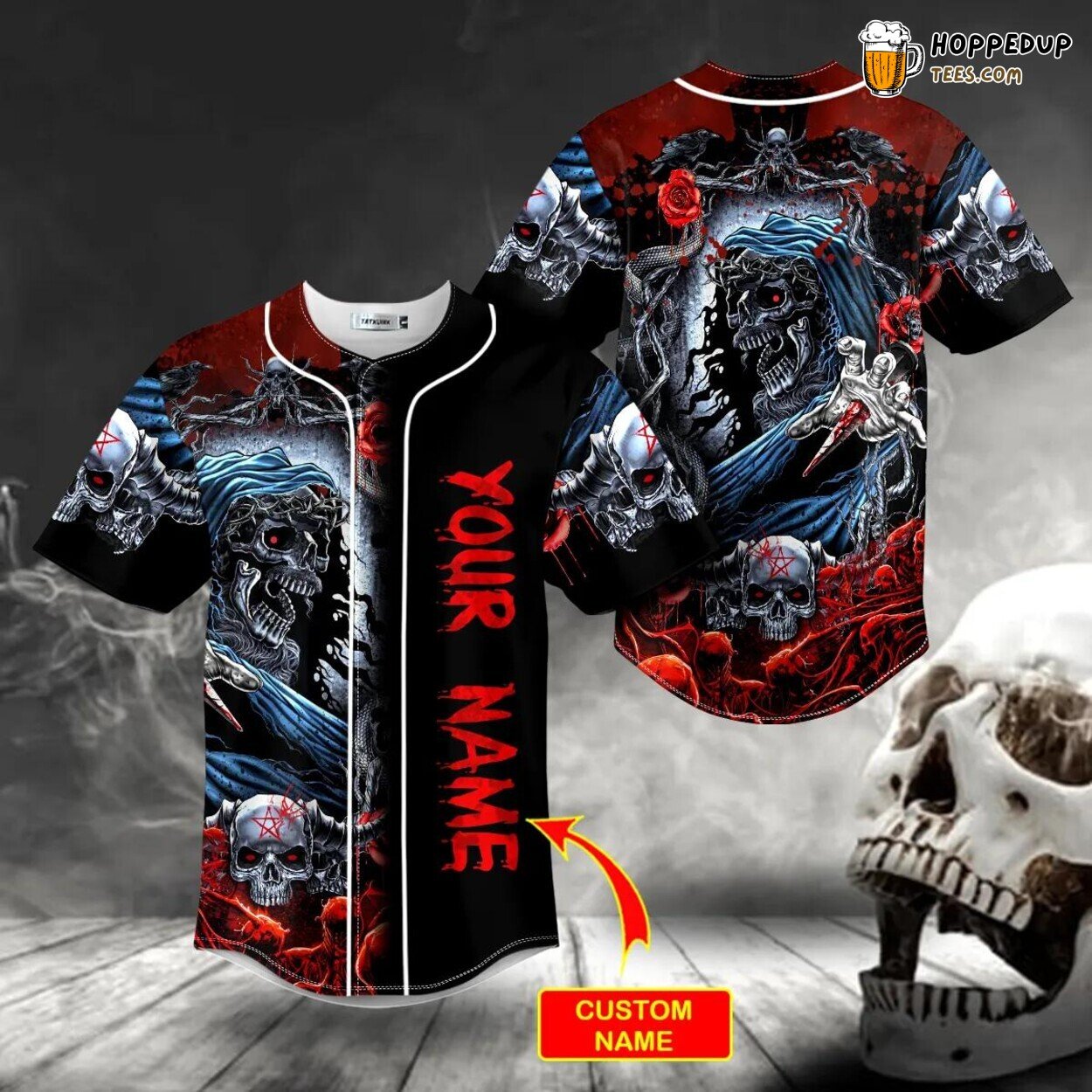 Madness Reaper Snake Rose Grim Skull Tailored Baseball Jersey Custom