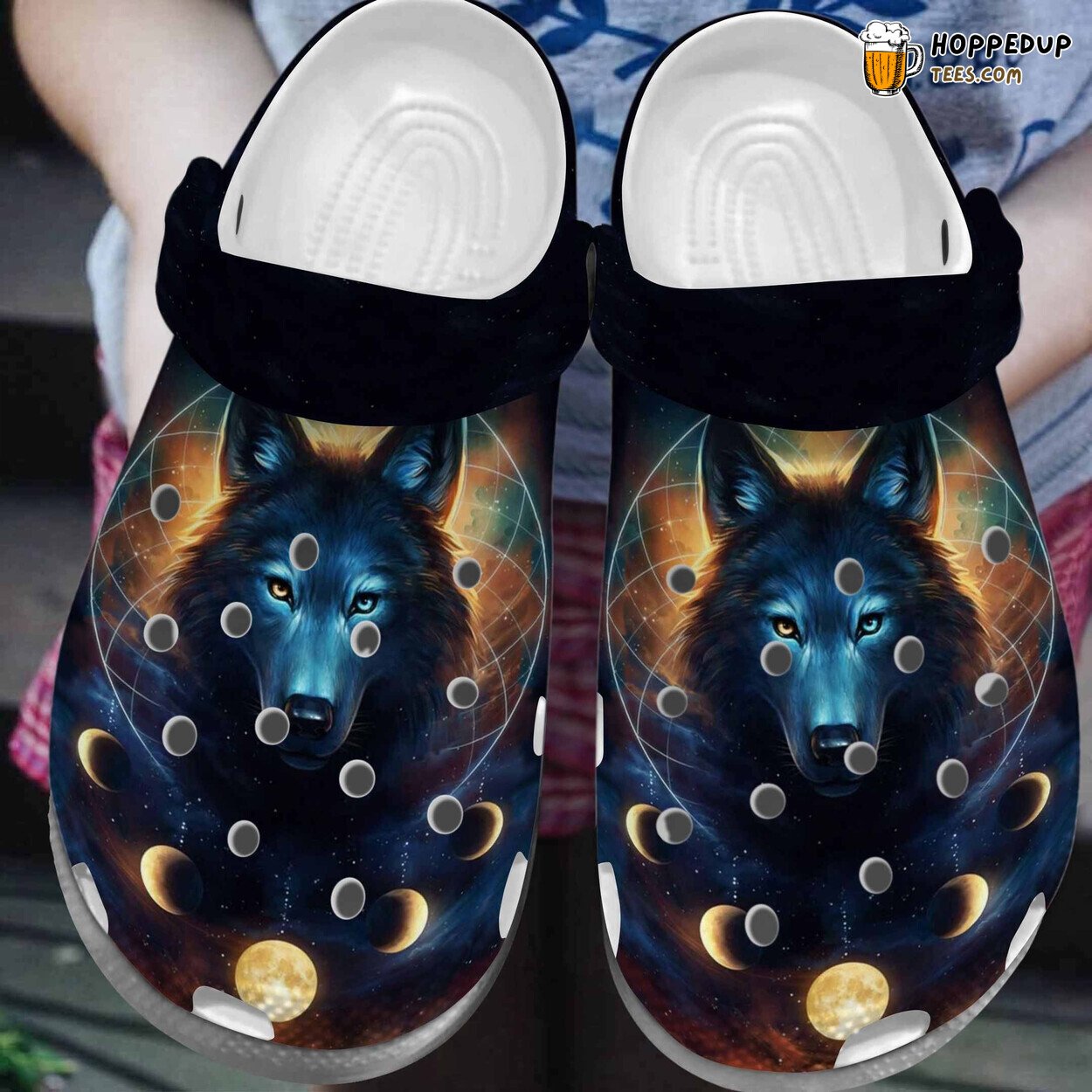 Magic Wolf Moon Theme Shoes Crocbland Clogs Unique Wildlife Inspired Gift